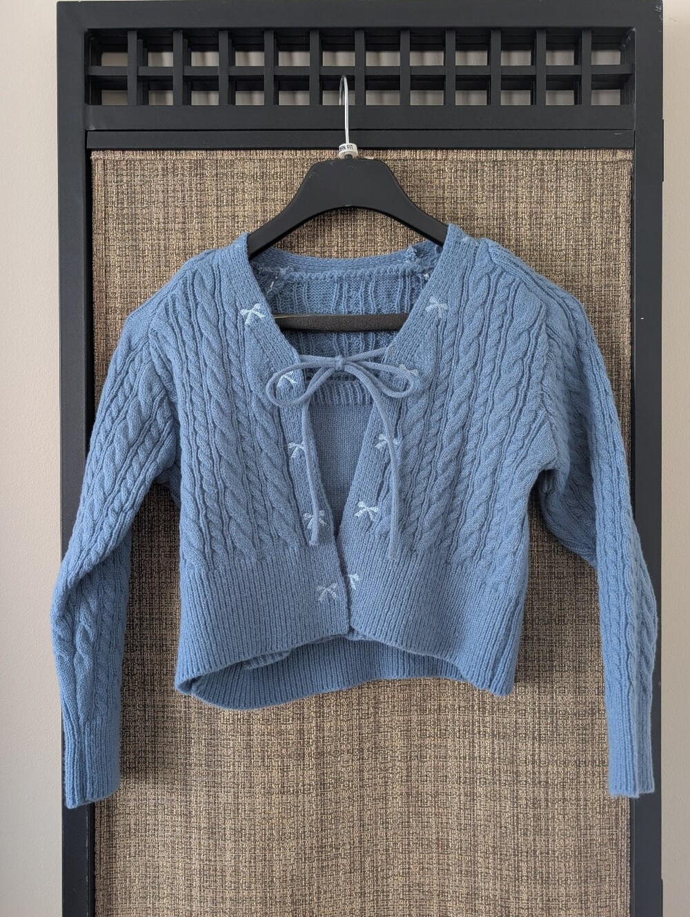 Women's Cable Knit Tie-Front Blue Cardigan Sweater and Top Set